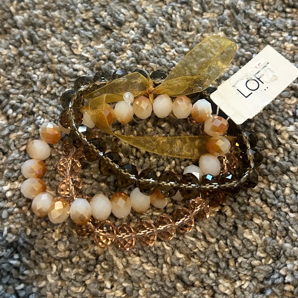 LOFT Gold and Brown Beaded Bracelet Trio